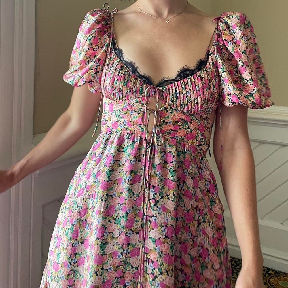 For Love and Lemon - Floral Pink Midi Dress - Picture 12 of 12